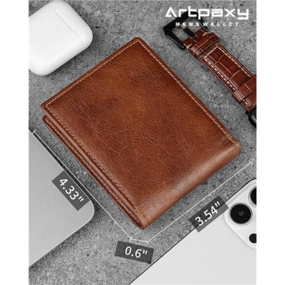 Mens Leather Bifold Wallet RFID Blocking 13 Card Holder 2 Cash Pockets ID Window - Picture 2 of 7